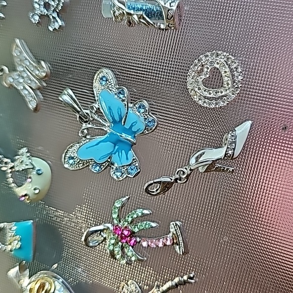 Set of 16 Charms Heart Locket Butterfly M Rhinestone Palm Tree Necklaces Shoes - Picture 5 of 6